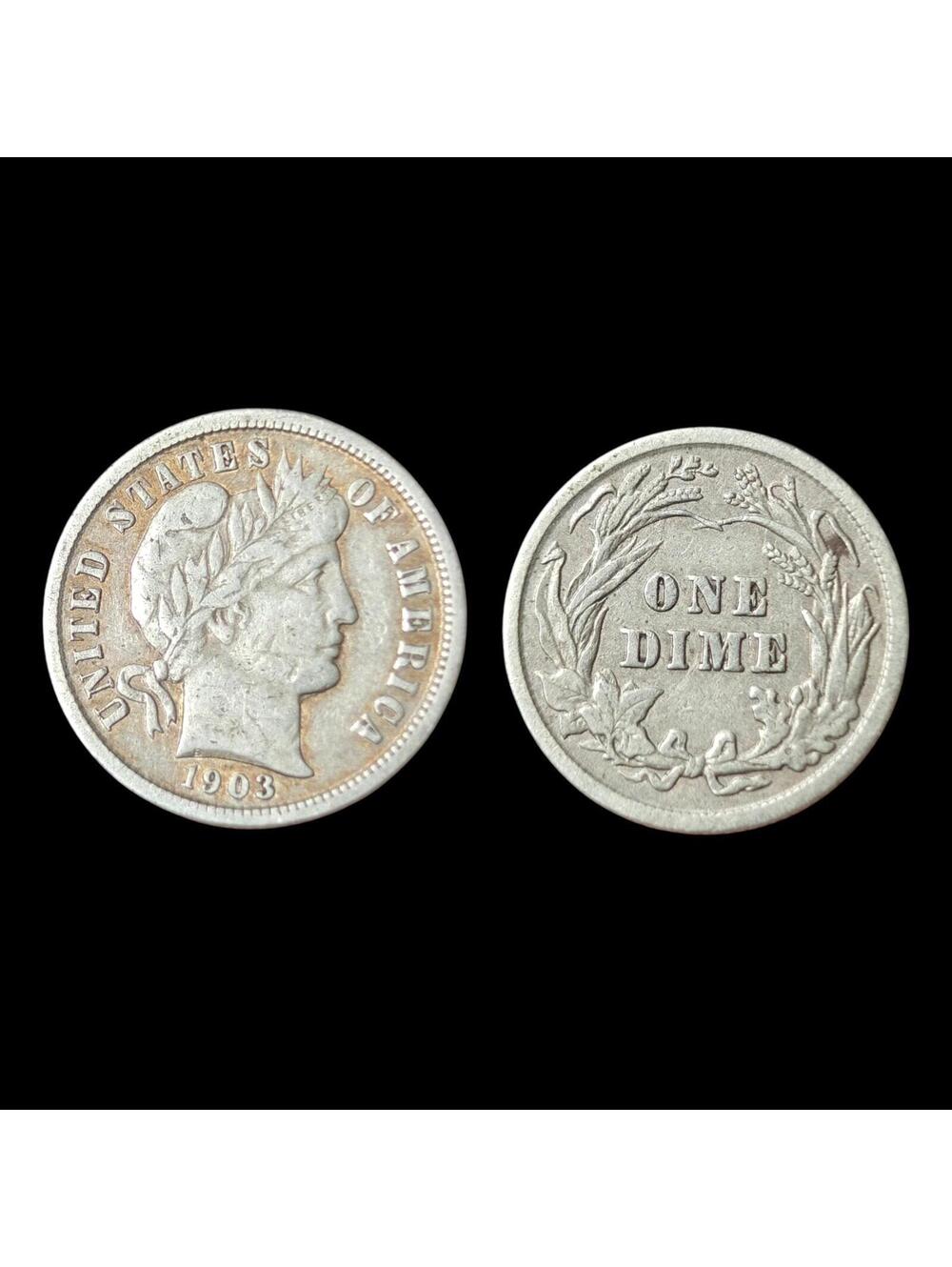1903 P Barber Silver Dime,  About Uncirculated High Grade Original